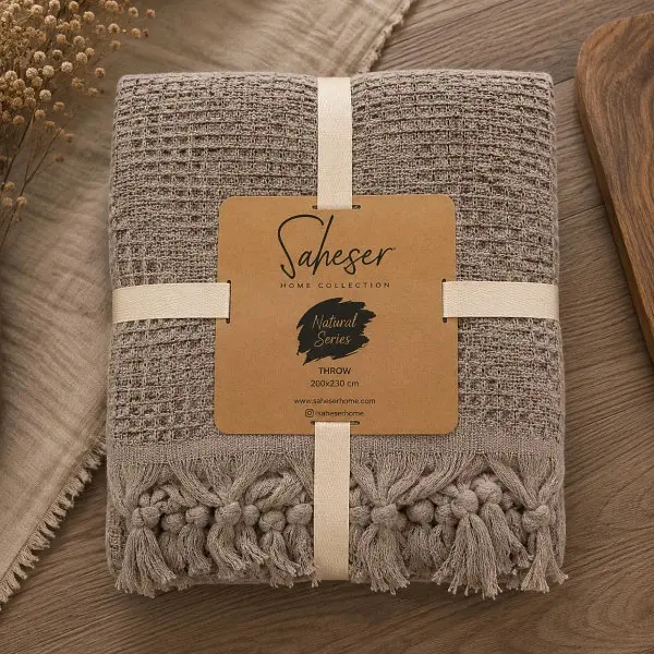 Покривало-плед євро Love You з бахромою Зиг-заг ly2319 200х230 см бежеве - фото 3
