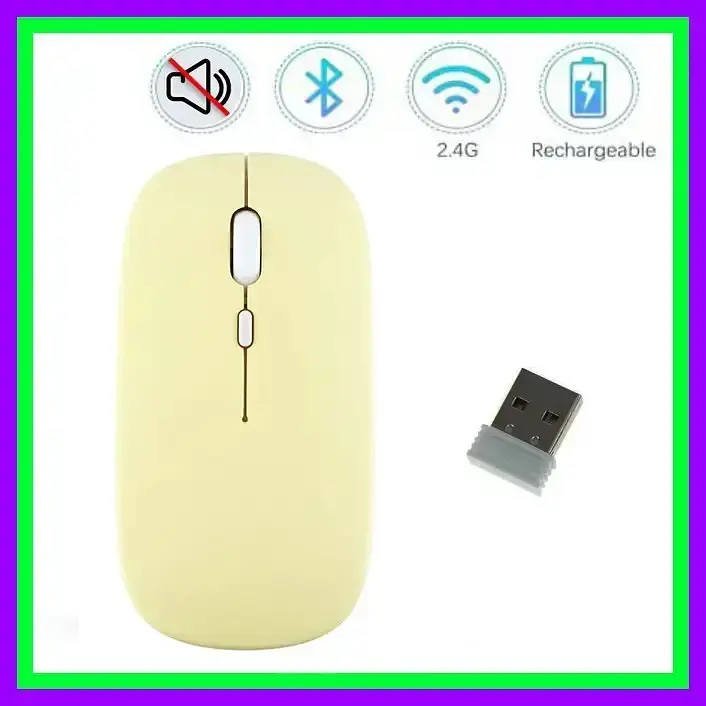 
Мишка безшумна комп'ютерна бездротова Bluetooth, USB, що перезаряджається, Жовта - фото 2