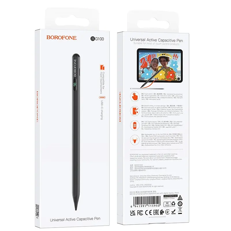 Стилус Borofone BG100 Universal active capacitive pen with digital display черный - фото 2