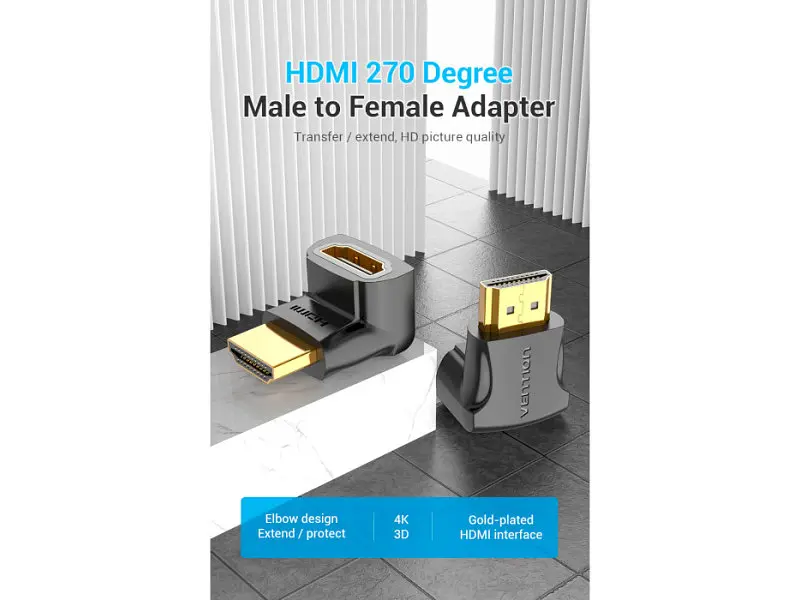 Адаптер Vention HDMI 270 Degree Male to Female Adapter HDMI Black (AINB0) - фото 10