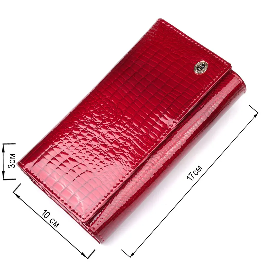 Яскравий жіночий гаманець із лакованої шкіри з візитницею ST Leather 19405 червоний - фото 3