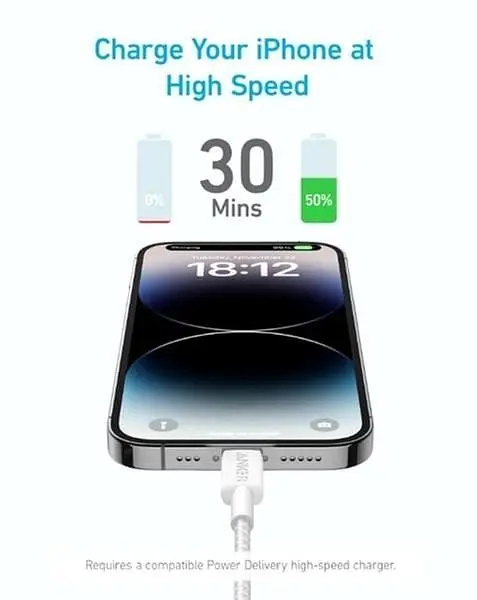 Кабель Anker 322 USB-C - Lightning, 1.8 м, White (A81B6H21) - фото 4