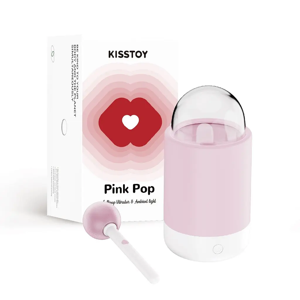 Вібратор-цукерка на паличці KISSTOY Pink Pop, зарядний кейс-нічник, 10 режимів вібрації - фото 4