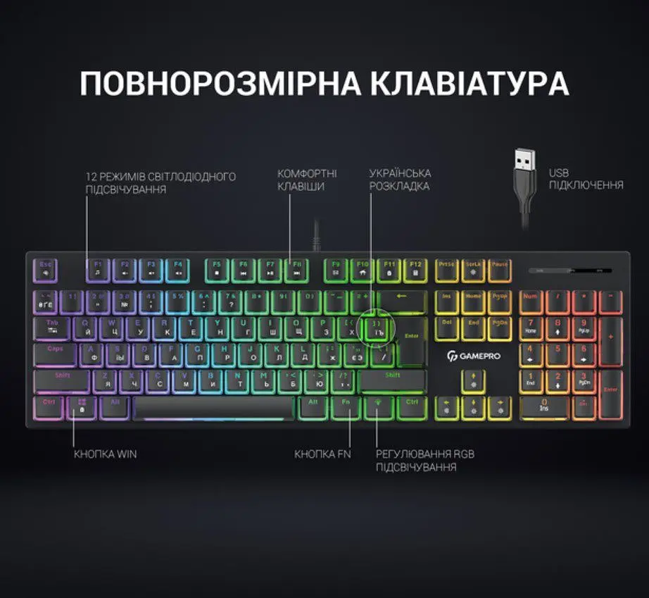 Игровая клавиатура механическая GamePro GPMK-85 Black USB Red Switch - фото 6