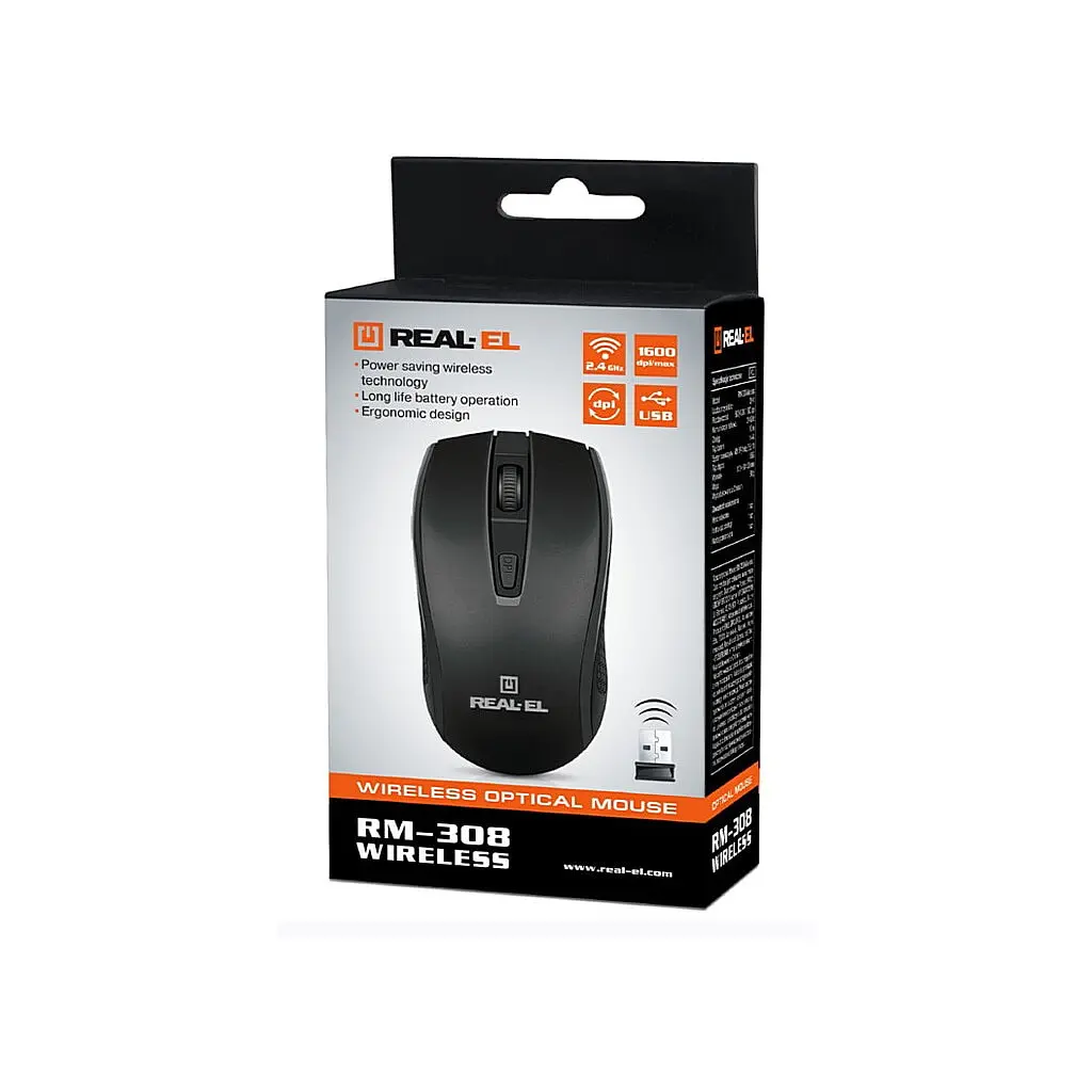 Мишка REAL-EL RM-308 Wireless Black (EL123200033) - фото 2