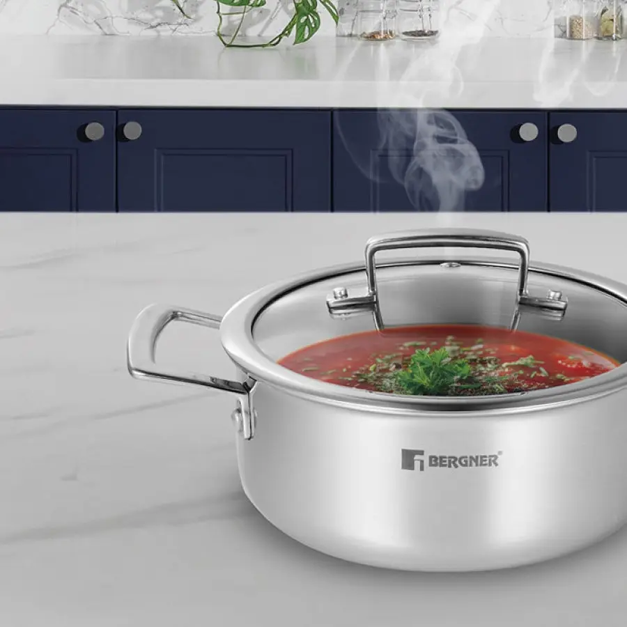 Каструля з кришкою Bergner Steelblue BG-33222-BL 24 см срібляста - фото 2