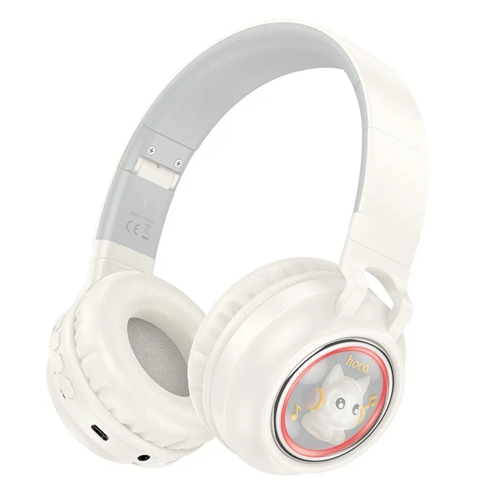 Беспроводные наушники Hoco W50, накладные, BT5.3, AUX, TF, 400mAh, 12h, с RGB подсветкой, milky white - фото 4