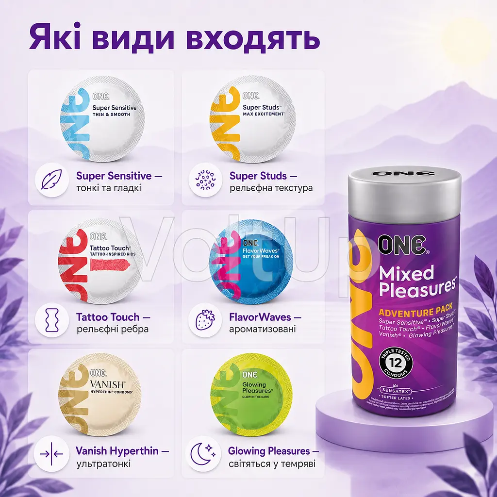 Презервативи ONE Mixed Pleasures Adventure Pack 12 шт набір асорті SensaTex - фото 6