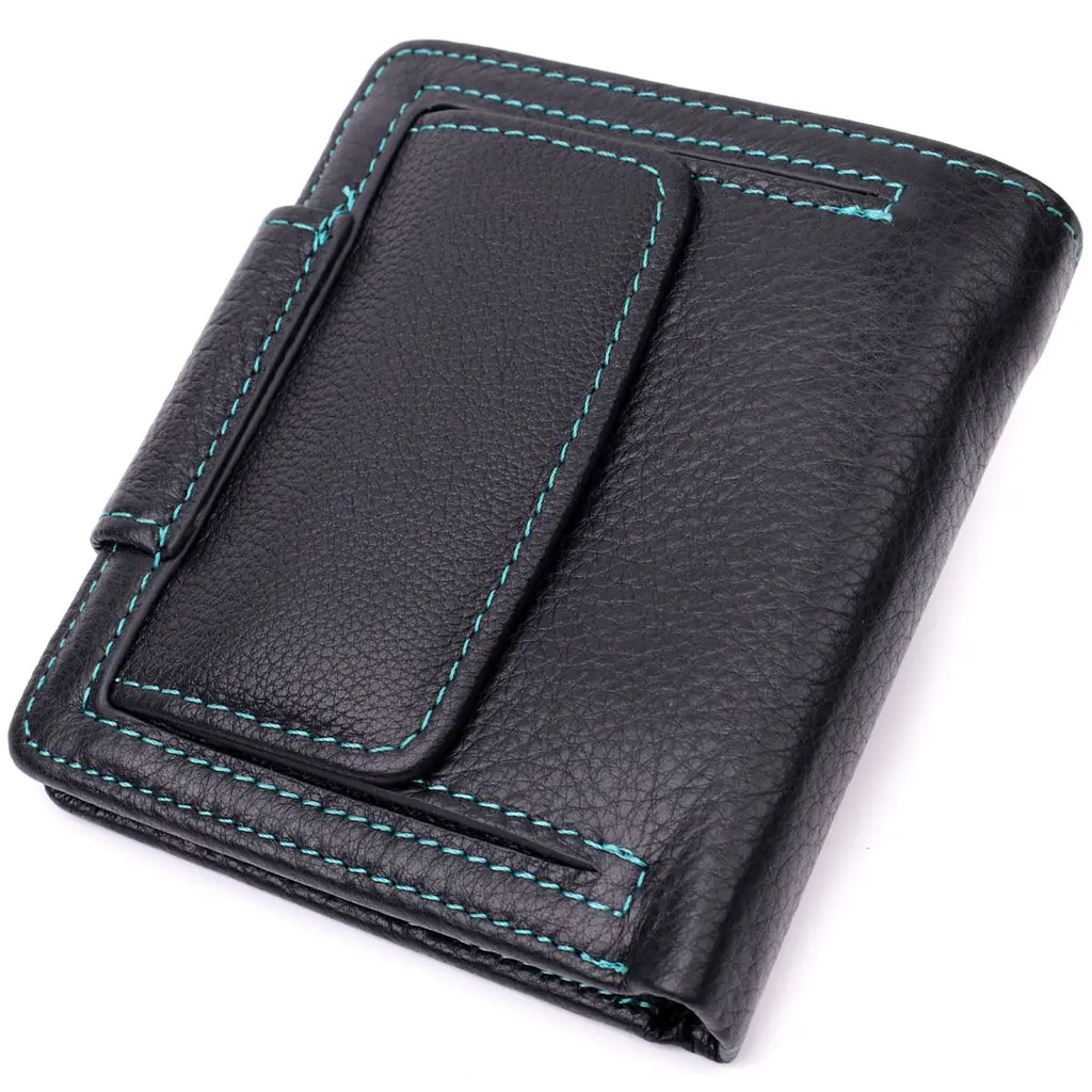 Шкіряний стильний гаманець з монетницею зовні ST Leather 19454 чорний - фото 6