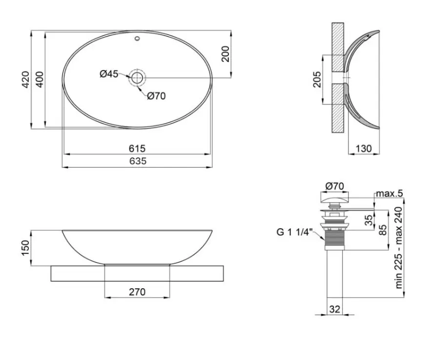 Комплект Qtap Dove: Раковина накладная овальная 635x420x150 мм White + Донный клапан PU02O (QT06113077WN47309) - фото 6