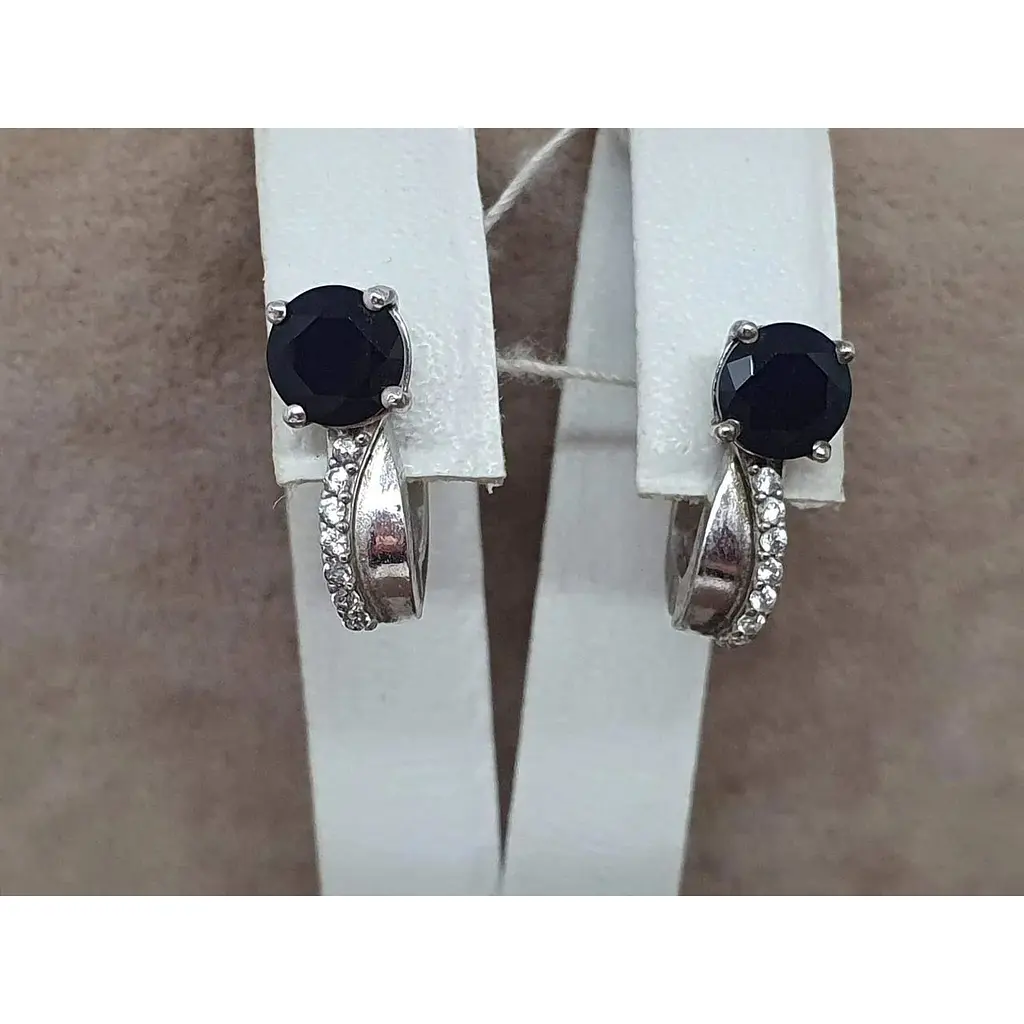 Срібні сережки Агні Синій з фіанітами і сапфіром. 2423/9Р-HSPH - фото 4