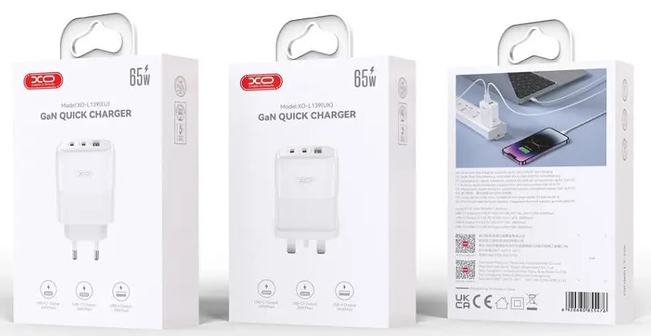 Сітчастий зарядний пристрій L139 triple GaN nitride USB-A/2USB-C 65W Білий - фото 3