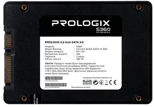 Твердотільний накопичувач SSD 128Gb, ProLogix S360, SATA3, 2.5", 3D TLC, 530/510 МБ/с (PRO128GS360) - фото 2