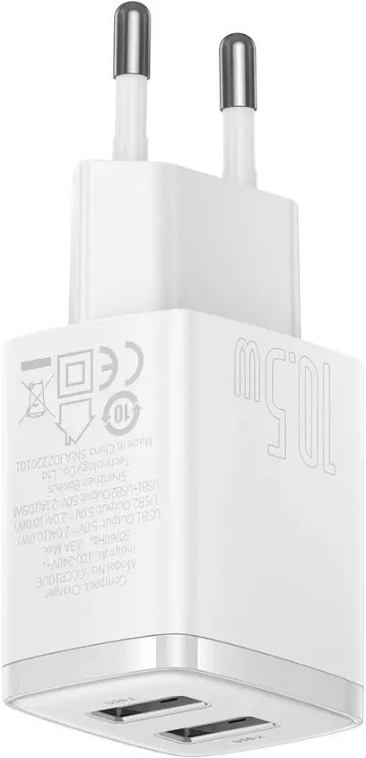 Зарядний пристрій Baseus Compact Charger 2U 10.5W EU white (CCXJ010202) - фото 4