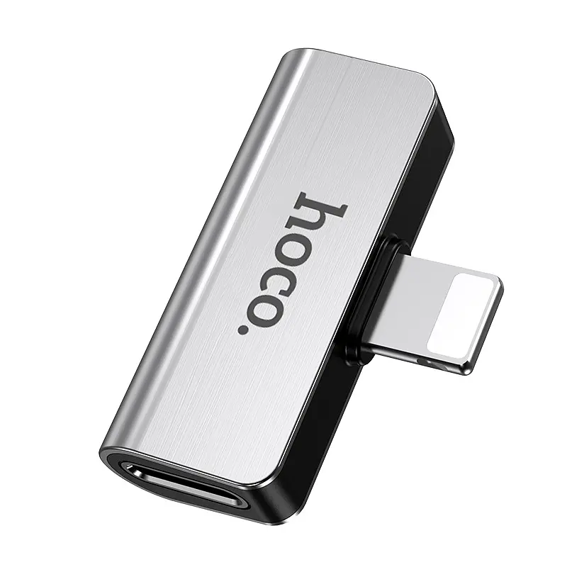 Перехідник Hoco LS24 Lightning to lightning audio/lightning Сталевий - фото 3