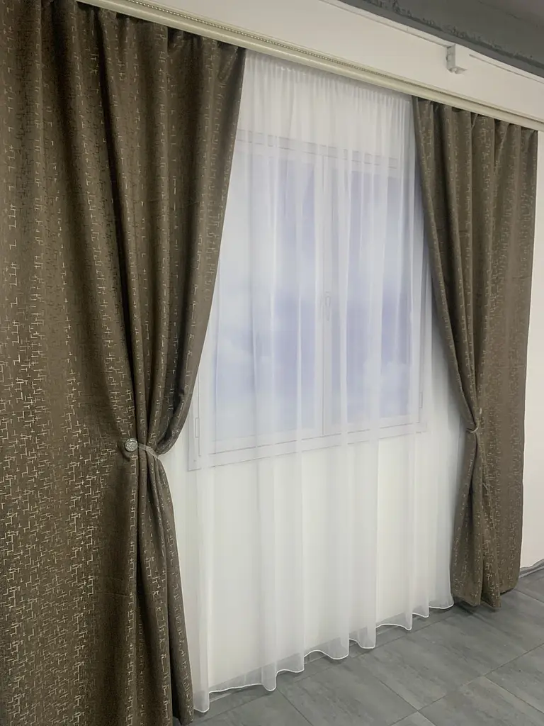 Льняні мармурові блекаут штори темно-сірого кольору 2шт. 150х270 з білим шифоновим тюлем 400х270, на ALBO pbe0052745 - фото 4