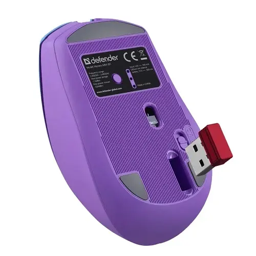 Миша бездротова Defender Mystery MM-301, Purple, Bluetooth 5.2 / USB 2.4GHz, оптична, 800 - 1600 dpi, 10G, 30 IPS, LED підсвічування, 5 кнопок, акумулятор (52301) - фото 5