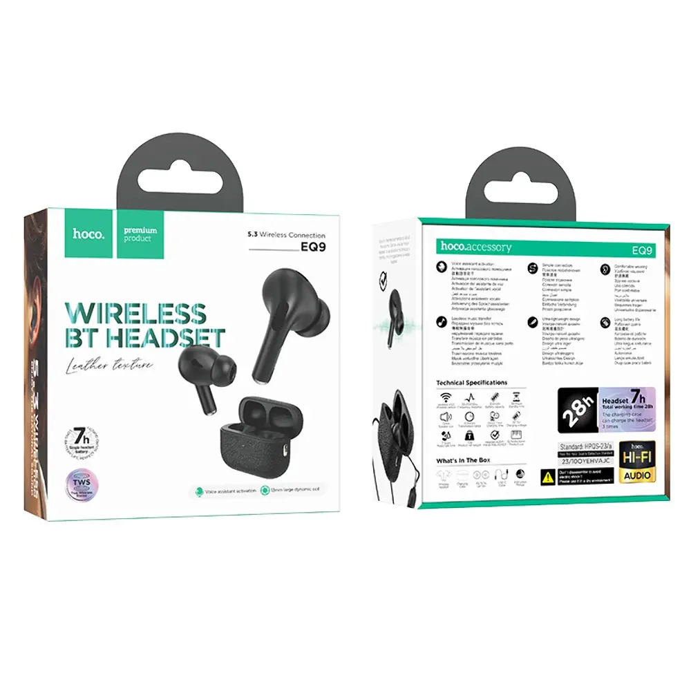 Беспроводные TWS наушники Hoco EQ9, вакуумные, BT5.3, 40mAh, 300mAh, 7h, black - фото 4