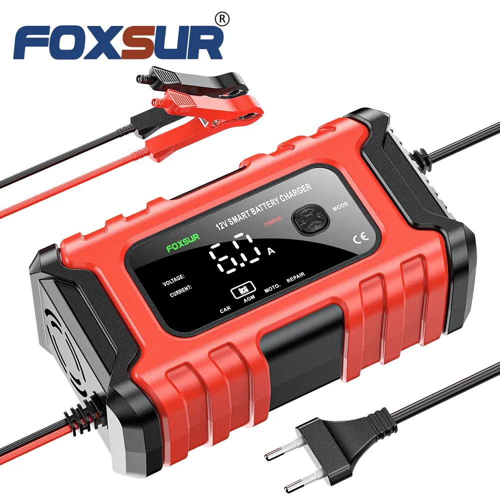 Автомобільний зарядний пристрій Foxsur FBC1206D 12V/6А Автоматичний імпульсний з функцією відновлення Red (19430) - фото 4