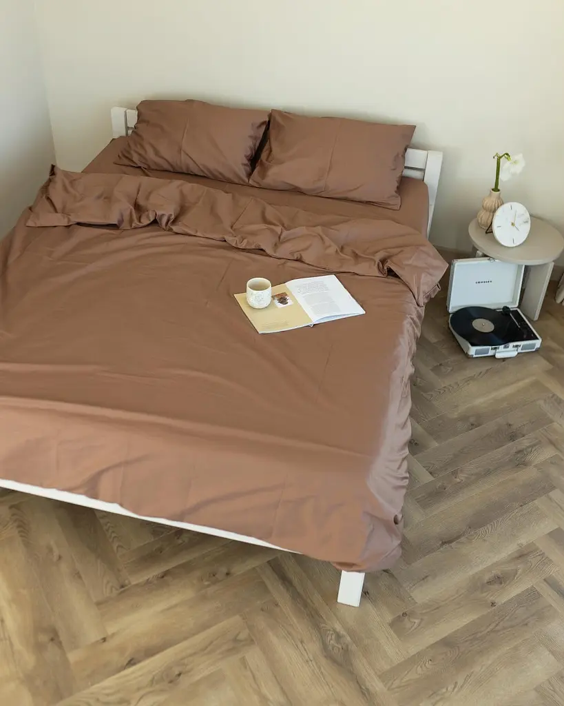 Постільна білизна двоспальне Dushka Home Сатин Люкс 20897 180х215 см капучіно