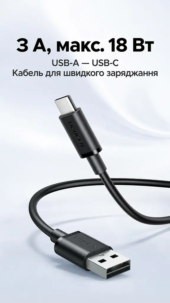 Кабель UGREEN L309 USB-A - USB-C QC 3.0 18 Вт 1 м чорний (85201) - фото 3