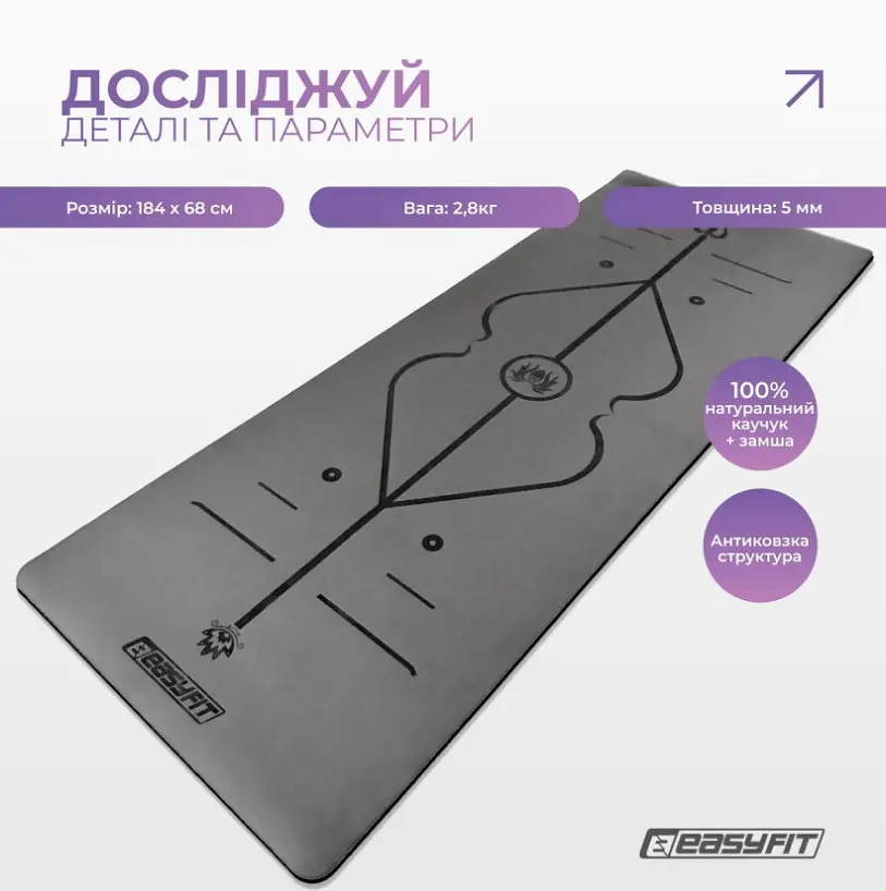 Килимок для йоги професійний EasyFit Pro каучук 5 мм Чорний (EF-1925-BK) - фото 3