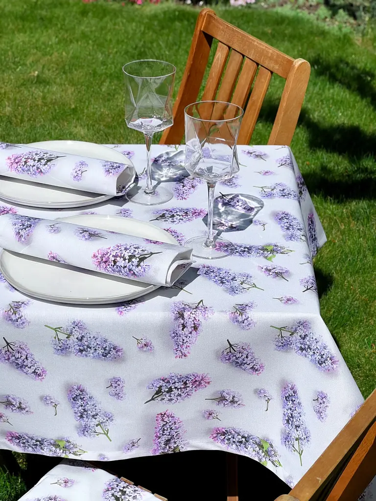 Водоотталкивающая Скатерть с 3D принтом Сирень 100х100 см (+ 4 салфетки 30х40) Сиреневый - фото 6