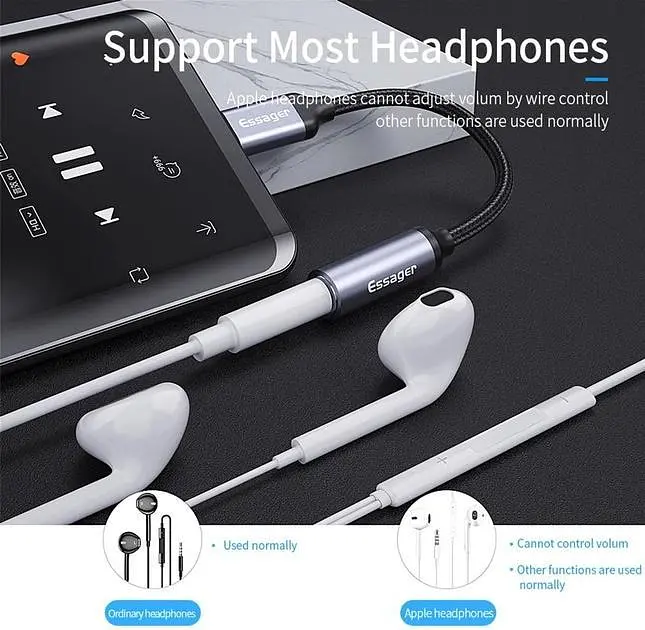 Адаптер Essager USB Type C 3,5 Jack/USB C 3,5 мм AUX для навушників (EZJE01-0G) - фото 9