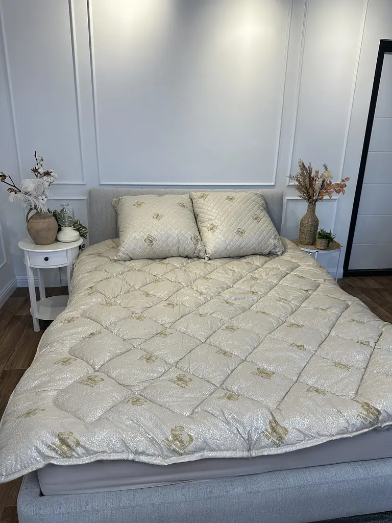 Ковдра полуторна закрита зимова з вовни Leri Max Pure Wool 21500 150х210 см бежева - фото 10