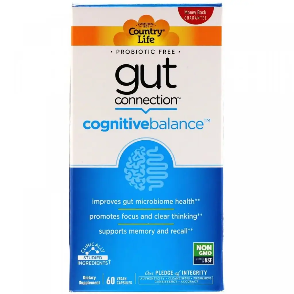Натуральна добавка Country Life Cognitive Balance Gut Connection підтримка діяльності мозку 60 капсул - фото 3