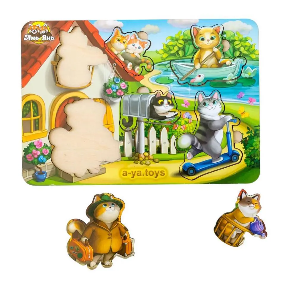 Пазл-вкладиш дерев'яний Ubumblebees Котики - 1 з будиночком (IP-177-P-150)
