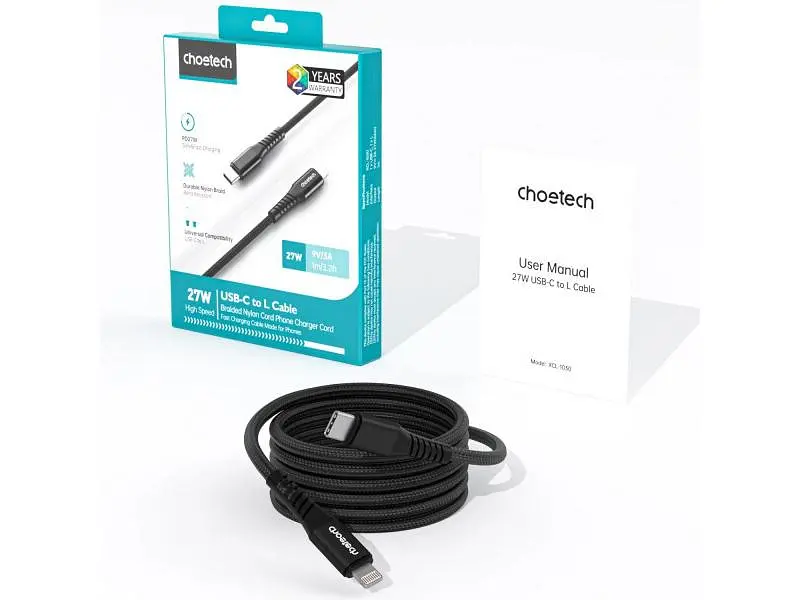 Кабель Lightning Choetech XCL-1030-BK PD 27W Type-C / Lightning 1m Black - фото 5