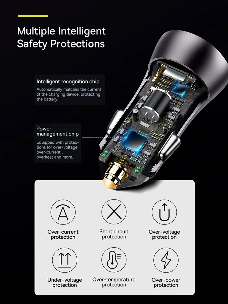 Автомобільний зарядний пристрій Baseus Golden Contactor Max Dual Fast Charger Car Charger U+C 60W Dark Gray (CGJM000113) [77942] - фото 5