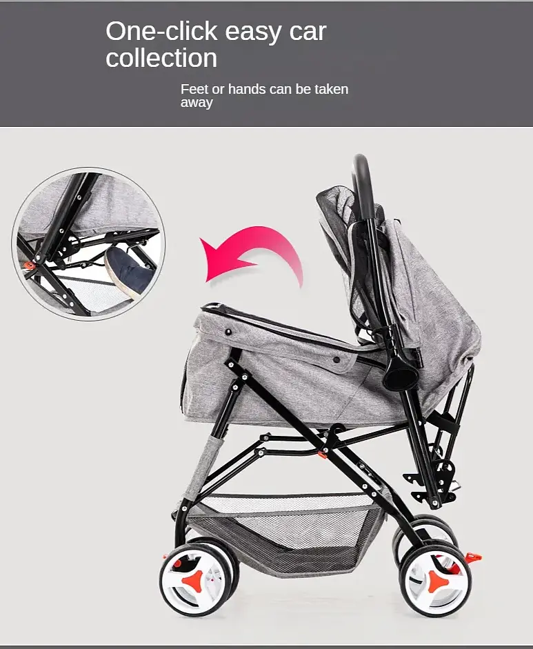 Складний візочок для домашніх тварин Pet Stroller with Storage Basket Grey - фото 6