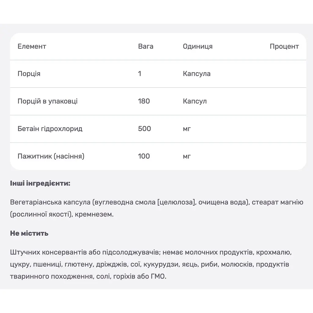 Бетаїн гідрохлорид і пажитник Natural Factors 500 мг 180 капсул - фото 3