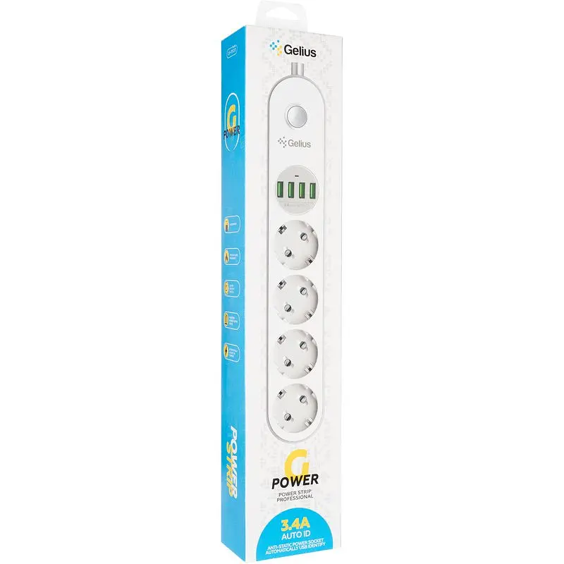 Мережевий фільтр Gelius G-Power GP-PS-001 (4 х розетки 4 х USB) White 2 м - фото 8