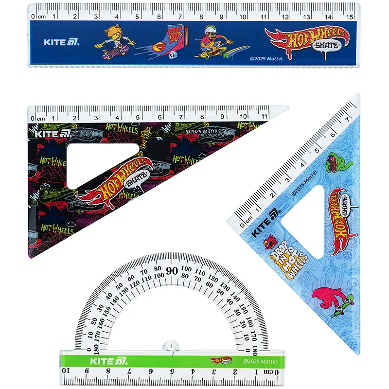 Набор Kite Hot Wheels линейка 15 см, 2 угольника, транспортир (HW25-282) - фото 2