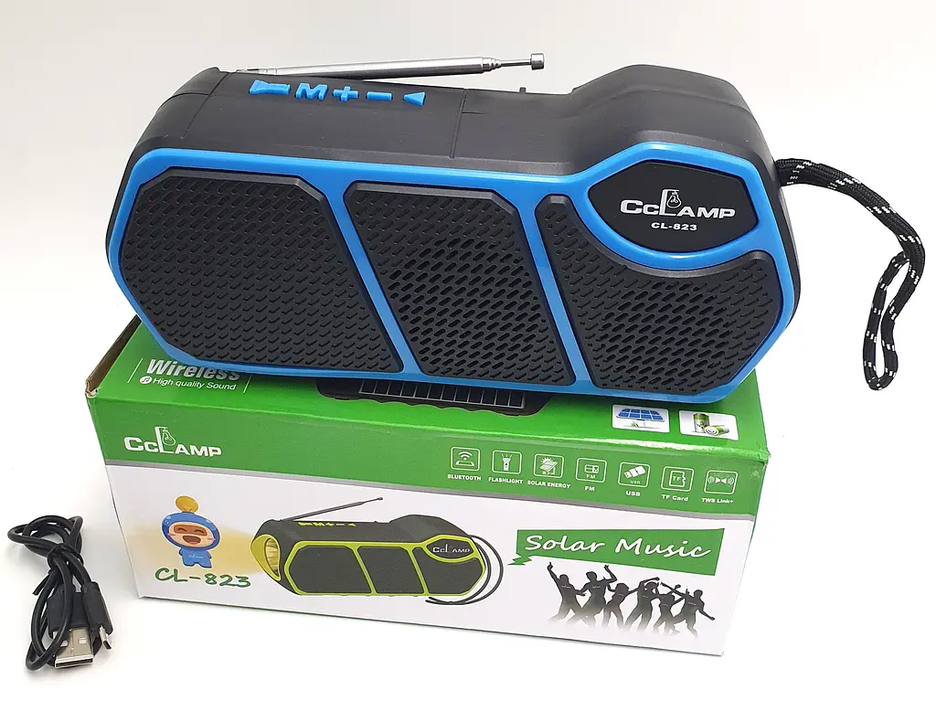 Радіоприймач ліхтар акумуляторний з сонячною панеллю та Bluetooth портативна колонка MP3 USB порт радіо світильник CCLAMP CL-823 блакитний - фото 3
