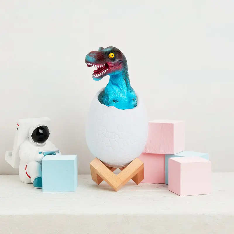 Нічник – світильник Динозаврик в яйці 3D Dinosaur White+RGB Настільна акумуляторна LED лампа з пультом ДУ - фото 5