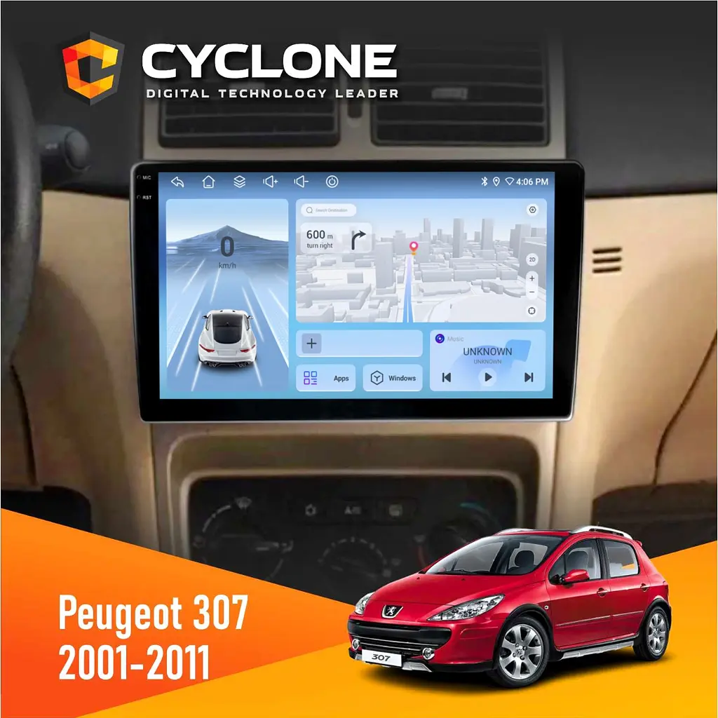Штатна магнітола Peugeot 307 2001-2011 Cyclone C9-012 4x64, DSP, 4G Cyclone (НФ-00007989)