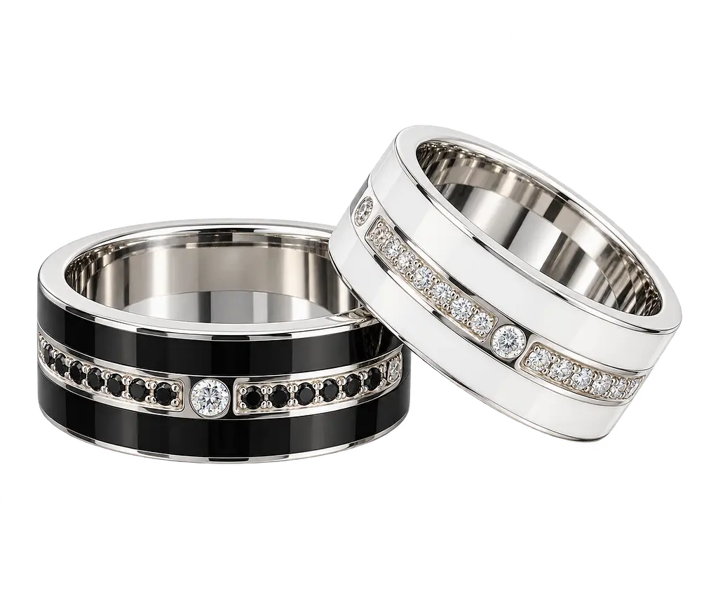 Жіноча обручка Jewellery Continent з білого золота з діамантами та білою емаллю 21.5 (К-0916) - фото 2