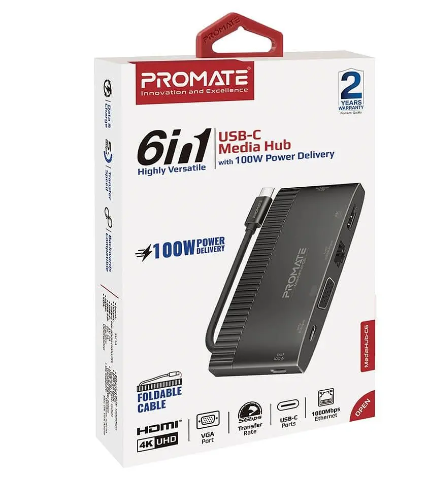 USB-хаб Promate на 6 портов (mediahub-c6.black) - фото 2