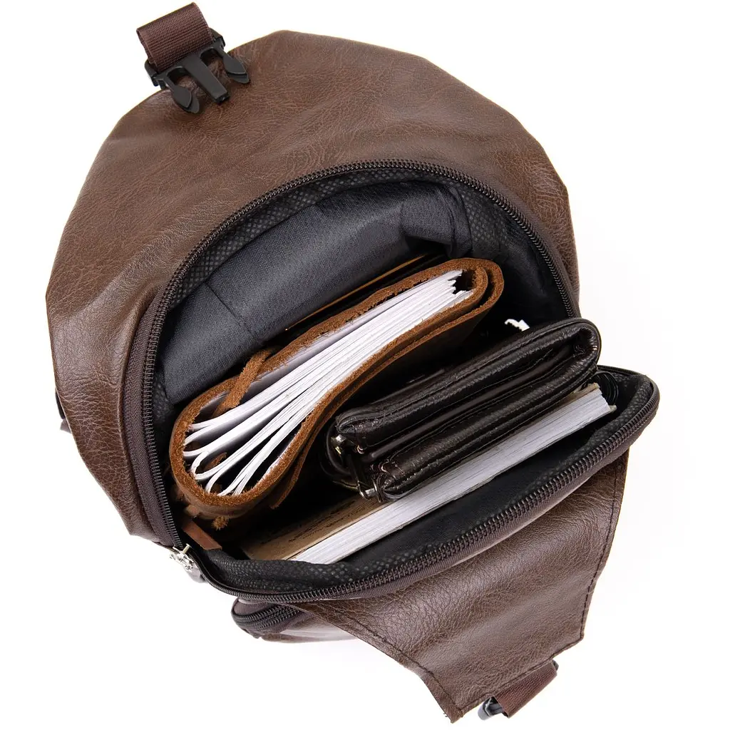 Сумка крос боді з емблемою зі шкірозамінника 20569 Vintage коричнева - фото 7