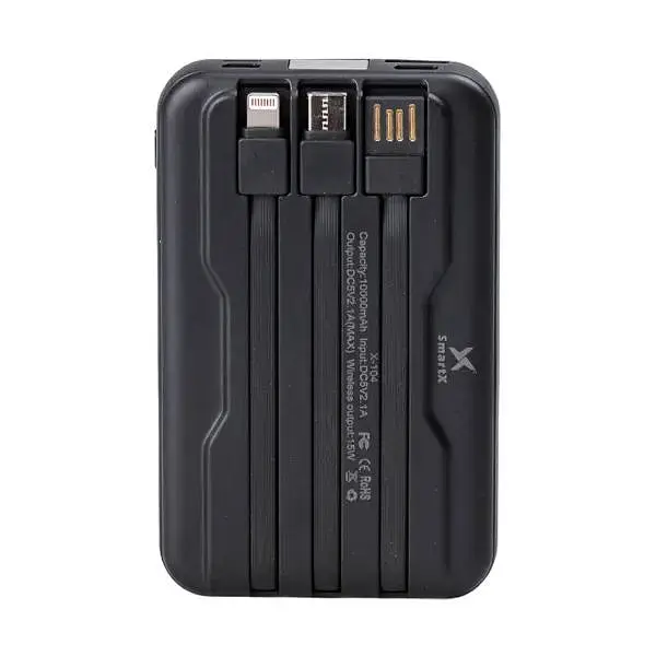 Павербанк універсальний з магнітною бездротовою зарядкою MAGSAFE Li-Pol 10000 мАг для телефона та інших пристроїв  Power bank Smart X зі швидкою зарядкою Fast Charge та 3 вбудованими кабелями (Lightning, USB-C, USB-A) 10000 mAh Чорний - фото 3