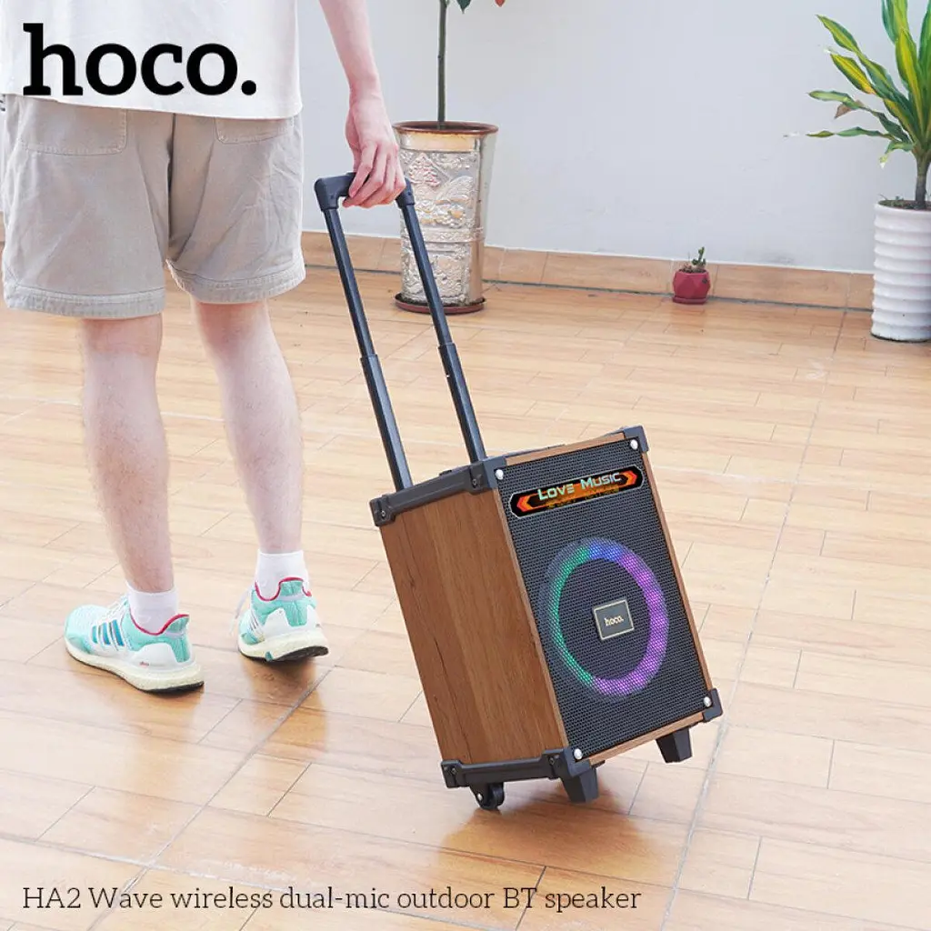 Акустика - караоке Hoco HA2 WAVE wireless dual-mic outdoor BT speaker 45W - фото 4