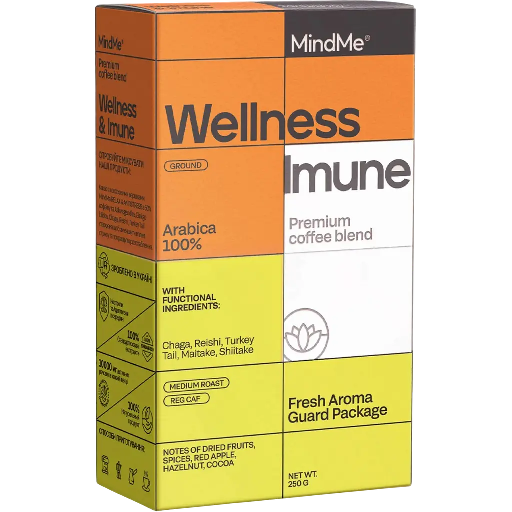 Набір: кава MindMe Wellness & Imune функціональна мелена 250 г + колагенові вершки з кокосовим молоком MindMe Beauty Creamer 210 г - фото 2