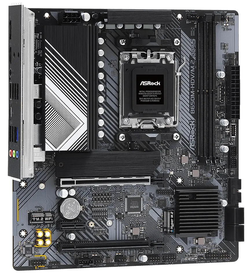 Материнская плата AM5 ASRock B650M-HDV/M.2, B650, 2xDDR5, Int.Video (CPU), 4xSATA3, 2xM.2, 2xPCI-E 4.0 16x, 1xPCI-E 4.0 1x, 1xM.2 (Key E), ALC897, RTL8125BG, 8xUSB3.2/8xUSB2.0, HDMI/DP, CrossFire, Micro ATX - фото 4