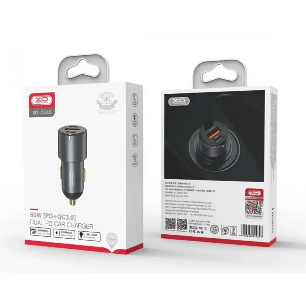 Автомобильное зарядное устройство XO CC45 PD30W PD+USB30W Shared 60W Metal Gray - фото 2