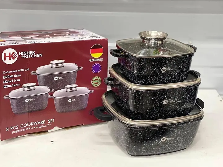 Набір квадратних каструль Higher Kitchen із гранітним покриттям 8 предметів червоний, чорний HK-302 - фото 6
