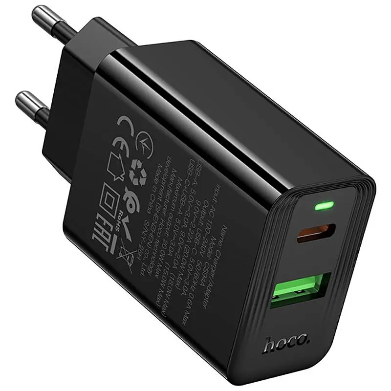 Мережевний зарядний пристрій Hoco CS94A Leader PD20W+QC3.0 1USB-A/1C Black - фото 6